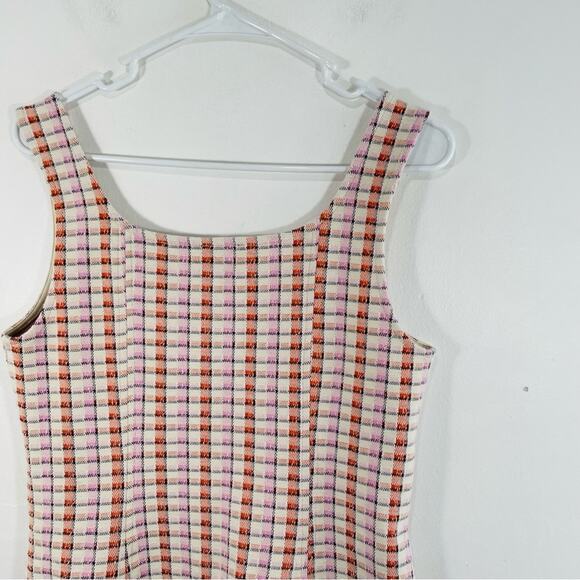 Ann Taylor Pink Orange Cream Madras Plaid Knit Shell Peplum Tank Top Medium - Picture 8 of 9